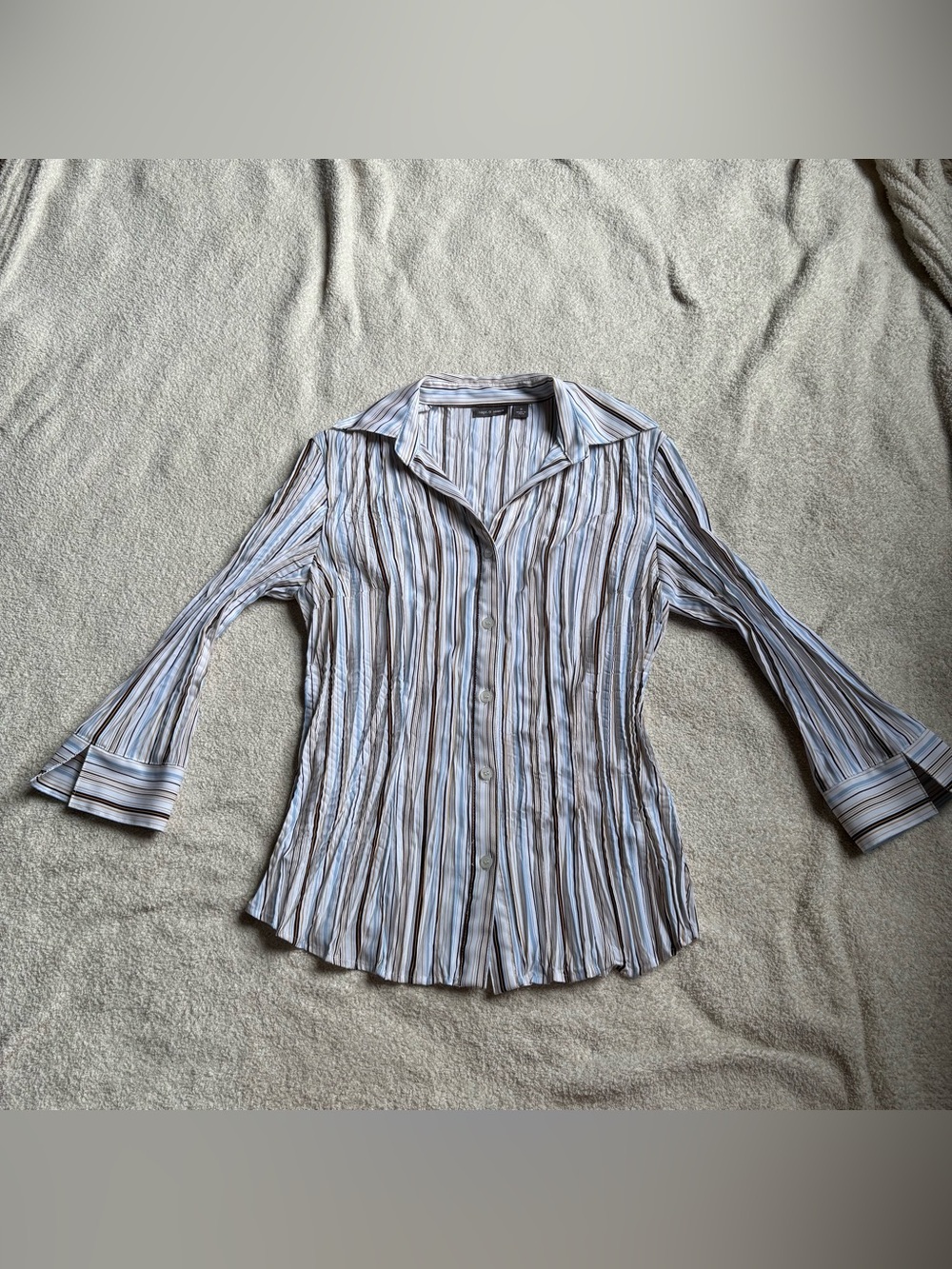 Apt. 9 Stretch Striped Crinkle Button Up Blouse Size S
